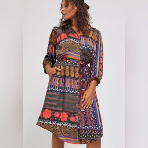 FARM RIO x Anthropologie Colorful Women's Shirtdress Dress front tie Size XS